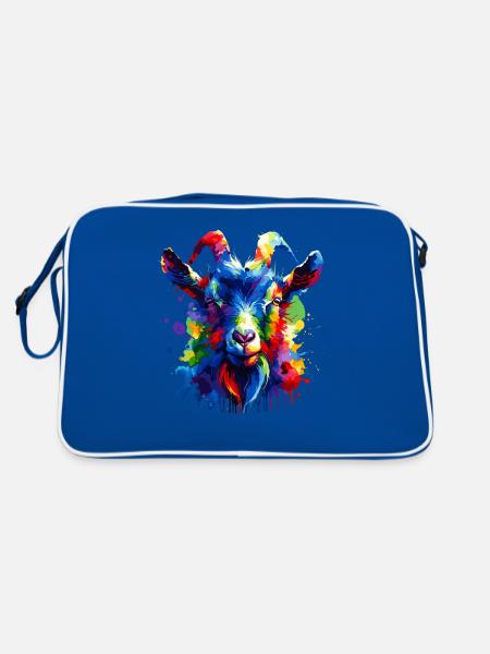 Colorful Splash Art Goats Farm Animal Goat Lover - Retro Bag - blue/white - Back