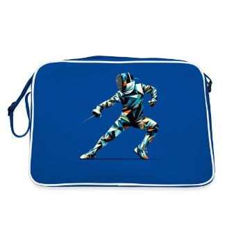 Polygon Art Fechten Sport Schwert Fechter - Retro Tasche - Blau/Weiß - Hinten