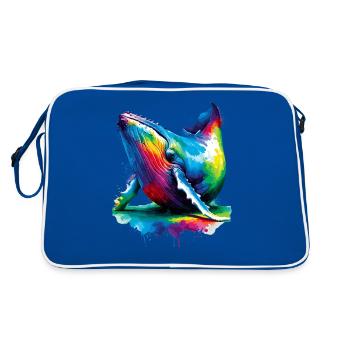 Bunte Splash Art Buckelwal Buckelwale - Retro Tasche - Blau/Weiß - Hinten