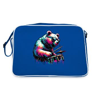 Splash Art Bear Jouer de la batterie tambour batteur - Sac Retro - bleu/blanc - Dos