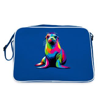 Colorful Pop Art Hawaiian Monk Seal Seals - Retro Bag - blue/white - Back
