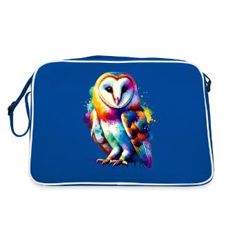 Colorful Splash Art Barn Owl Owls - Retro Bag - blue/white - Back