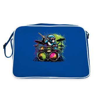Monkey Playing Drums Drum Drummer Drumming - Retro Bag - blue/white - Back