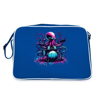 Octopus Playing Drums Drum Drummer Drumming - Retro Bag - blue/white - Back