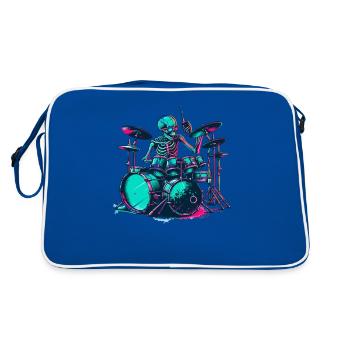 Skeleton Playing Drums Drum Drummer Drumming - Retro Bag - blue/white - Back