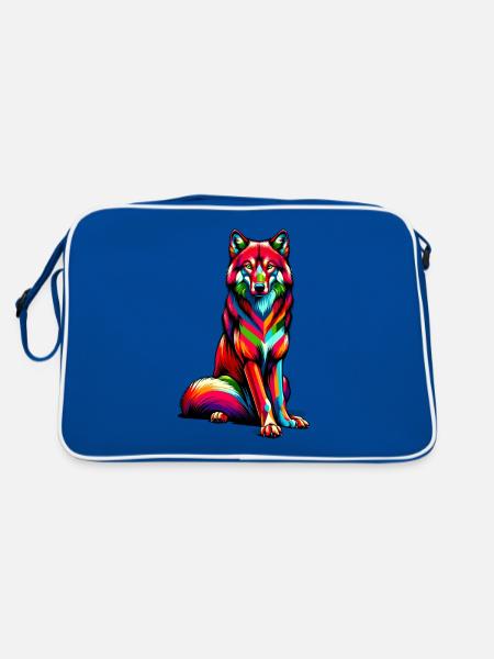 Colorful Pop Art Red Wolf Lover Wolves - Retro Bag - blue/white - Back