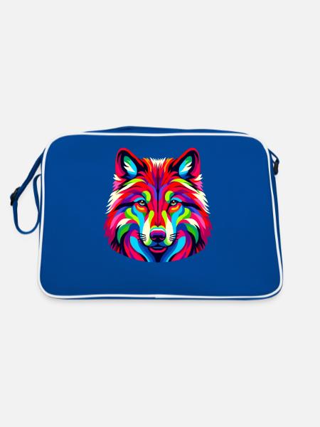Colorful Pop Art Red Wolf Lover Wolves - Retro Bag - blue/white - Back