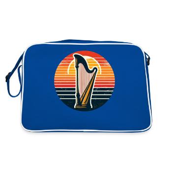 Retro Sonnenuntergang Harfe Instrument Musik Harfenist - Retro Tasche - Blau/Weiß - Hinten