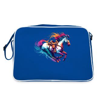Reiten Reiten Reiten Reitpferde - Retro Tasche - Blau/Weiß - Hinten