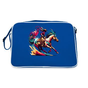 Reiten Reiten Reiten Reitpferde - Retro Tasche - Blau/Weiß - Hinten