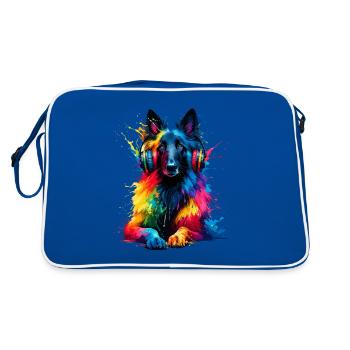 Casque Splash Art coloré Chien de berger belge - Sac Retro - bleu/blanc - Dos