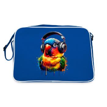 Splash Art Headphones Lovebird Birdwatching - Retro Bag - blue/white - Back