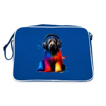 Bunte Splash Art Kopfhörer Briard Briards - Retro Tasche - Blau/Weiß - Hinten