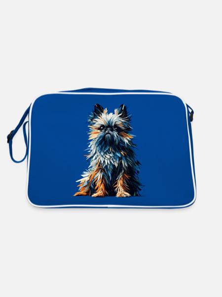 Polygon Art Brüssel Griffon Griffon Bruxellois - Retro Tasche - Blau/Weiß - Hinten