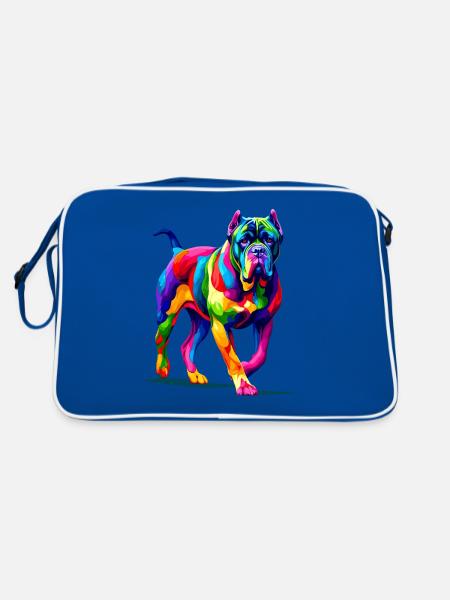 Bunte Pop Art Cane Corso Italienischer Mastiff - Retro Tasche - Blau/Weiß - Hinten