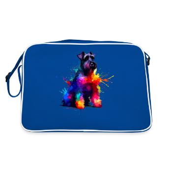 Bunte Splash Art Riesenschnauzer Schnauzer - Retro Tasche - Blau/Weiß - Hinten