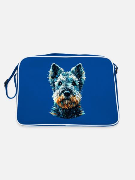 Polygon Art Kerry Blue Terrier Terriers - Retro Tasche - Blau/Weiß - Hinten