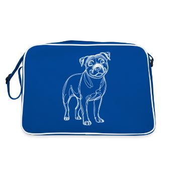 Line Art Staffordshire Bull Terrier Staffy - Retro Bag - blue/white - Back