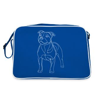 Line Art Staffordshire Bull Terrier Staffy - Retro Bag - blue/white - Back
