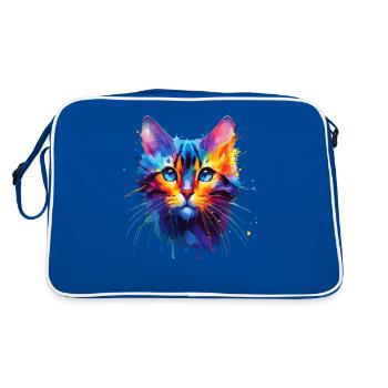 Bunte Splash Art Bengalische Katze - Retro Tasche - Blau/Weiß - Hinten