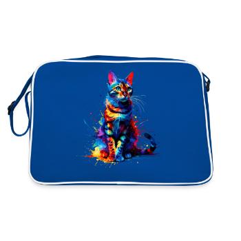 Bunte Splash Art Bengalische Katze - Retro Tasche - Blau/Weiß - Hinten