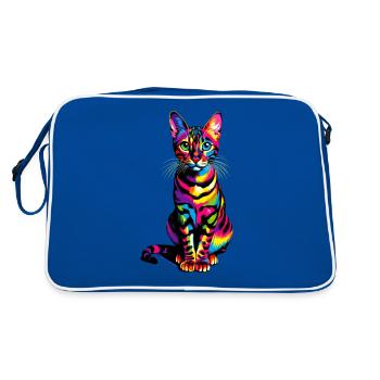 Bunte Pop Art Bengalische Katze - Retro Tasche - Blau/Weiß - Hinten
