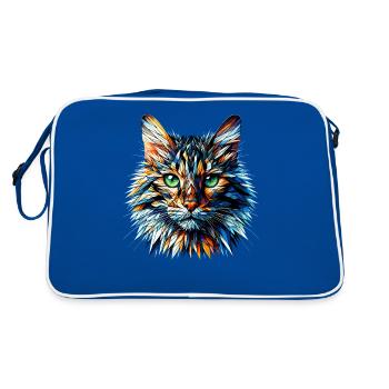 Polygon Art Bengalische Katze - Retro Tasche - Blau/Weiß - Hinten