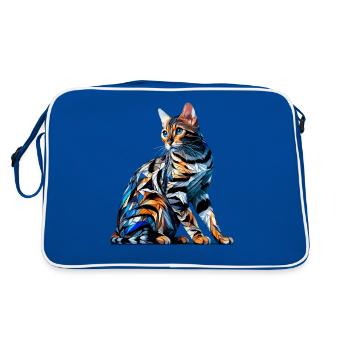 Polygon Art Bengalische Katze - Retro Tasche - Blau/Weiß - Hinten
