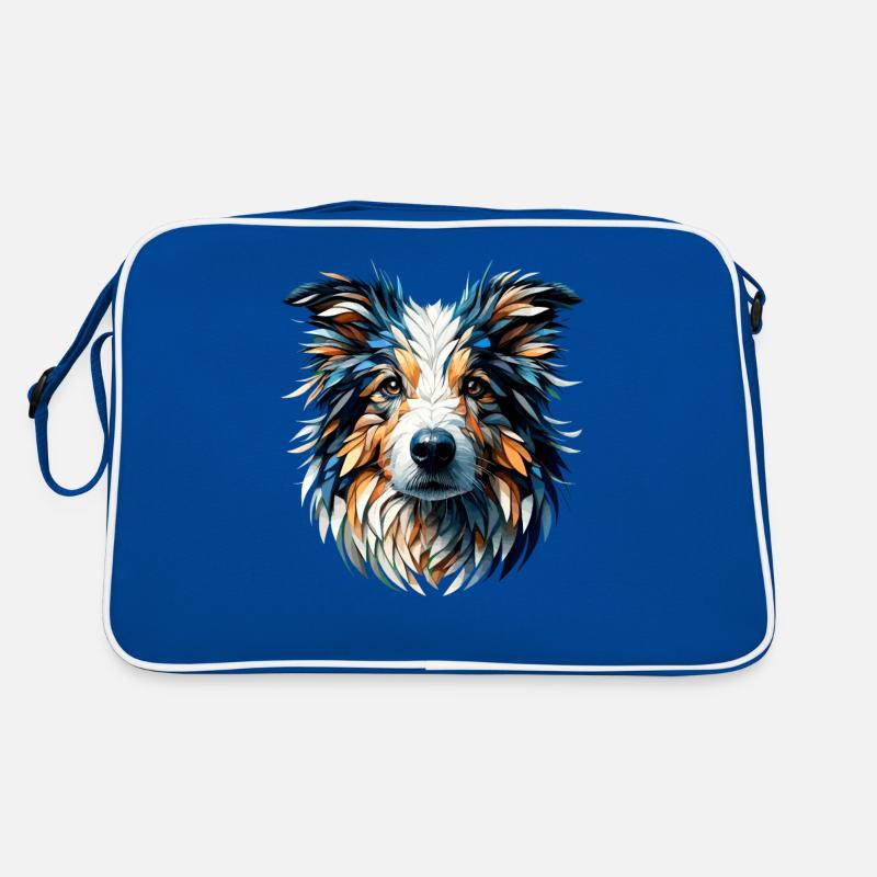 Polygon Art Border Collie Border Collies - Retro Tasche - Blau/Weiß