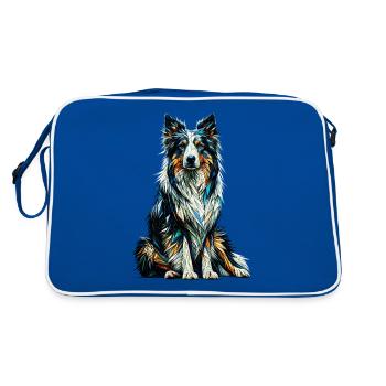 Polygon Art Border Collie Border Collies - Retro Tasche - Blau/Weiß - Hinten