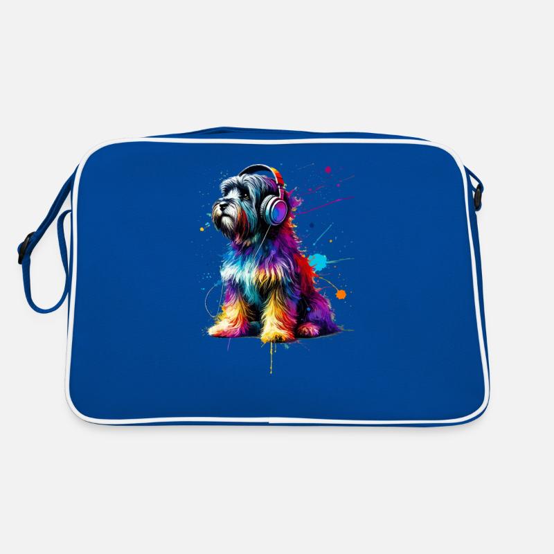 Bunte Splash Art Kopfhörer Tibetan Terrier - Retro Tasche - Blau/Weiß