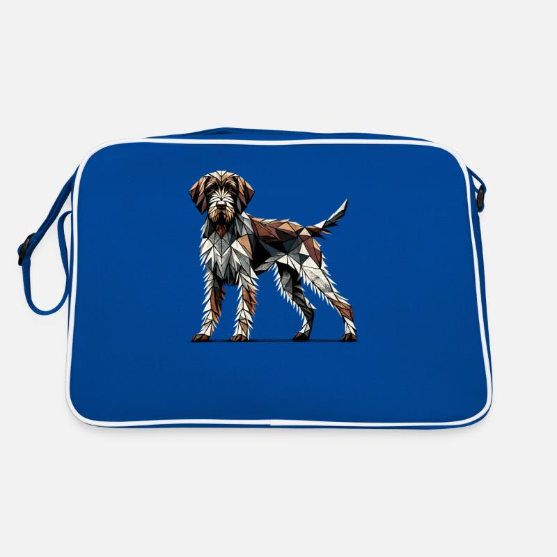 Geometrische Kunst Deutscher Drahthaarzeiger - Retro Tasche - Blau/Weiß