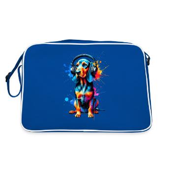 Bunte Splash Art Kopfhörer Plott Hound Plott - Retro Tasche - Blau/Weiß - Hinten