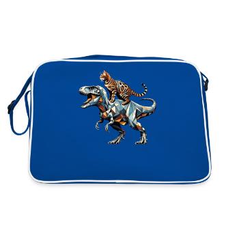 Geometrische Kunst Dinosaurier T-Rex Bengalkatze - Retro Tasche - Blau/Weiß - Hinten