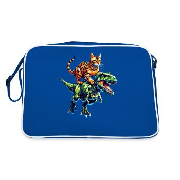 Geometrische Kunst Dinosaurier T-Rex Bengalkatze - Retro Tasche - Blau/Weiß - Hinten