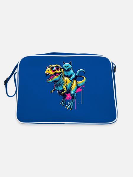 Pop Art Dinosaur T-Rex Chartreux Tyrannosaurus - Retro Bag - blue/white - Back