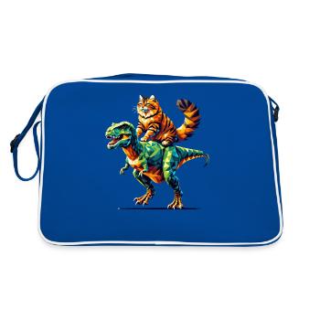 Geometrische Kunst Dinosaurier T-Rex Sibirische Katze - Retro Tasche - Blau/Weiß - Hinten