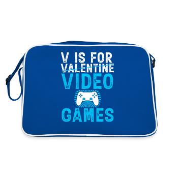 V stands for video games. Funny Valentine's Day Gam - Retro Bag - blue/white - Back