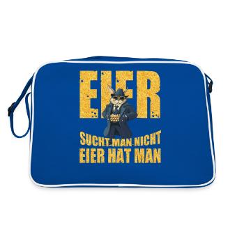 Eier sucht man nicht Eier hat man - Retro Tasche - Blau/Weiß - Hinten