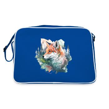 Fuchs Fuchskopf Natur Wildnis Wald Bäume Berge - Retro Tasche - Blau/Weiß - Hinten