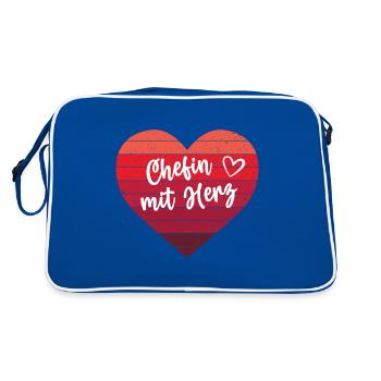 Chefin mit Herz Beste Mama Lieblingschefin - Retro Tasche - Blau/Weiß - Hinten