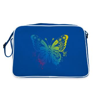 Schmetterling Mandala Boho - Retro Tasche - Blau/Weiß - Hinten