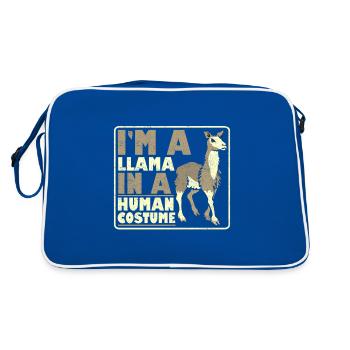 Lama Liebhaber Geschenk Ich bin ein Lama in einem menschlichen Kostüm - Retro Tasche - Blau/Weiß - Hinten