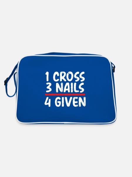 Christian Gift 1 Cross 3 Nails 4 Given Christian - Retro Bag - blue/white - Back