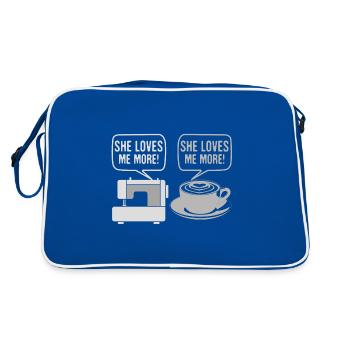 Sewing Humor Gifts She Loves Me More Sewing - Retro Bag - blue/white - Back