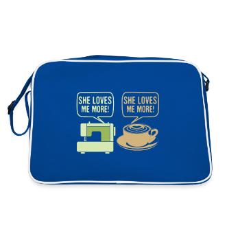 Sewing Humor She Loves Me More Sewing Machine - Retro Bag - blue/white - Back