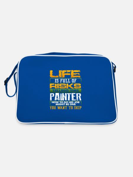 Malen Geschenk Leben voller Risiken Erzählen überspringen - Retro Tasche - Blau/Weiß - Hinten