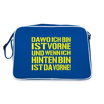 da-wo-ich-bin-ist-vorne - Ego Spruch - Retro Tasche - Blau/Weiß - Hinten