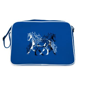 Pferd Wildpferd Quarterhorse Pony Pferde Reiterin - Retro Tasche - Blau/Weiß - Hinten