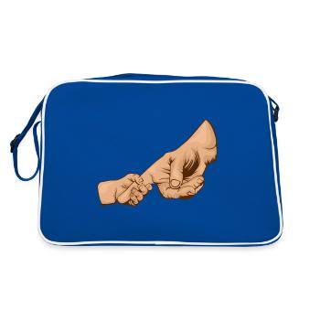 Holding Hands, Hand Hold, Dad, Mom, Child - Retro Bag - blue/white - Back